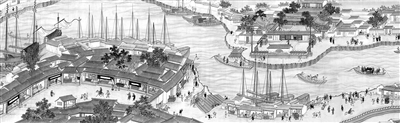 這幅《潞河督運(yùn)圖》長(zhǎng)卷展示了清乾隆時(shí)期潞河尾閭天津三岔河口一帶的漕運(yùn)盛景和民風(fēng)民俗。
